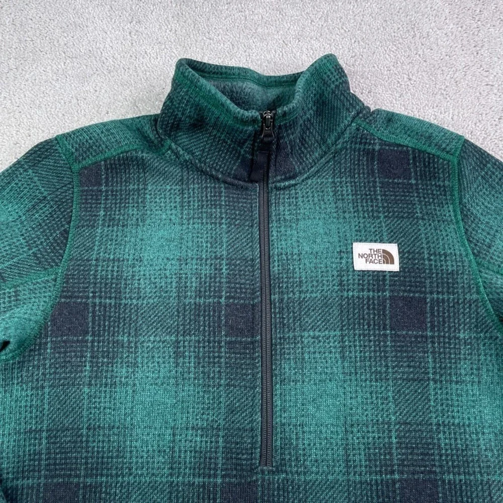North Face Sweater Mens Small Green Plaid Gordon Lyons Fleece Half Zip Pullover‎